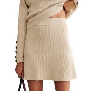 Sezane Ribbed Beige Naella Skirt Size XL